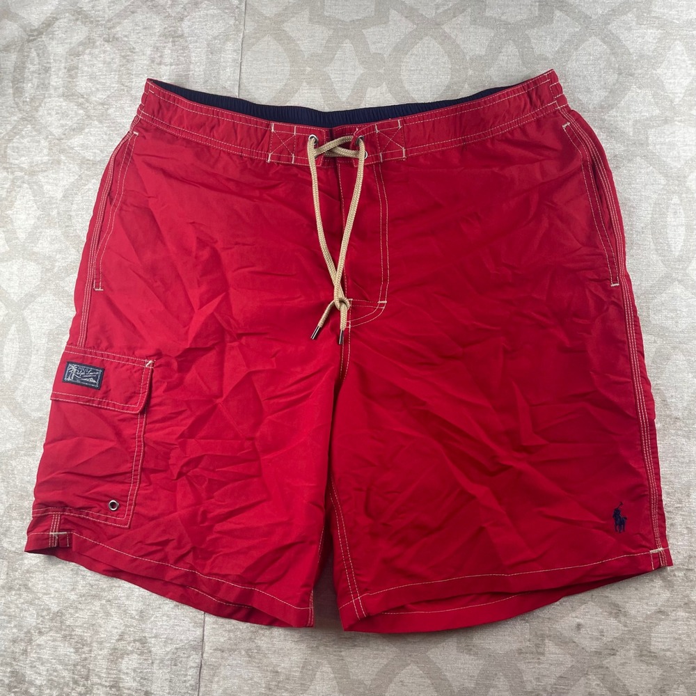 Polo Ralph Lauren Traveler Men XL Red Cargo Pocket Swim Trunks Nylon Summer